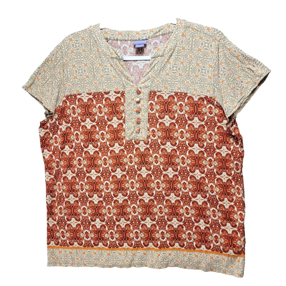 Laura Scott Cottagecore Fairy Top Blouse Womens L Orange Floral Mixed Print Boho